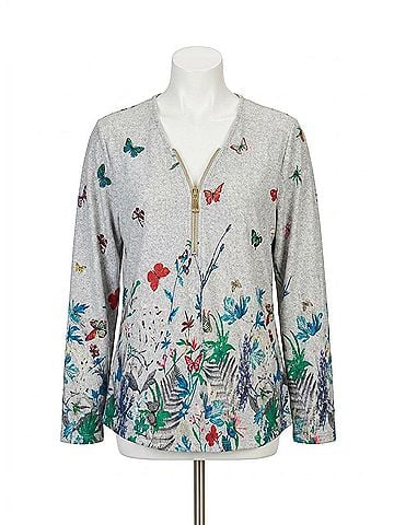 Papillon Butterfly Printed Sweater With Zip Detail in Grey (view 1)