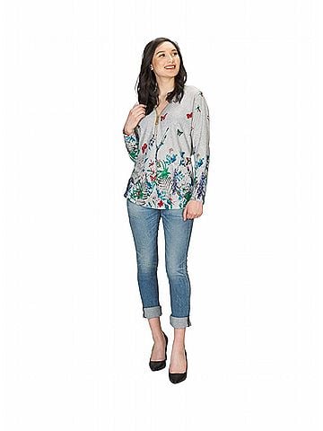 Papillon Butterfly Printed Sweater With Zip Detail in Grey (view 2)