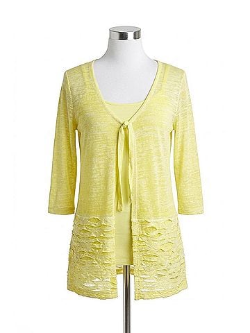 Angel Tie-Front Melange Cardigan in Yellow (view 1)