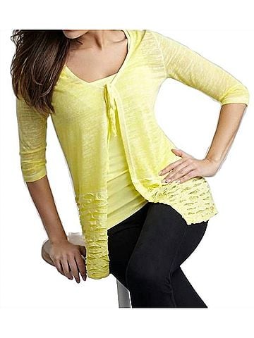 Angel Tie-Front Melange Cardigan in Yellow (view 2)