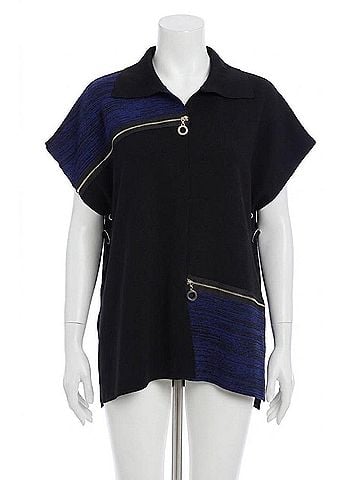 Angel Zip Detail Poncho in Black/Cobalt (view 1)