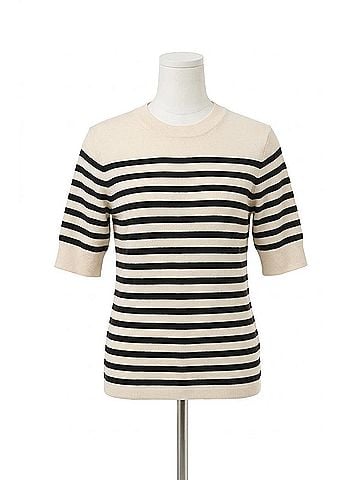 Soaked Spina Slim Fit Crew Neck Pullover Sweater in White With Black Stripe (view 1)