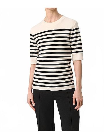 Soaked Spina Slim Fit Crew Neck Pullover Sweater in White With Black Stripe (view 2)