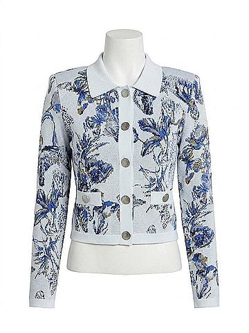 L'Agence Osiris Jacquard Cardigan in Grey Multi Watercolor Butterfly (view 1)