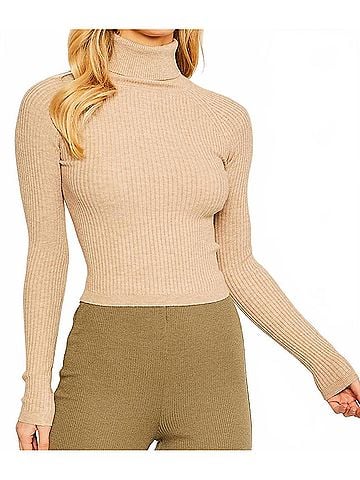 Love Tree Women's For The Record Turtleneck Sweater in Oat (view 2)