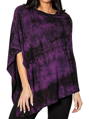 French Kyss Marble Wash Asymmetrical Poncho in Grape (view 2)