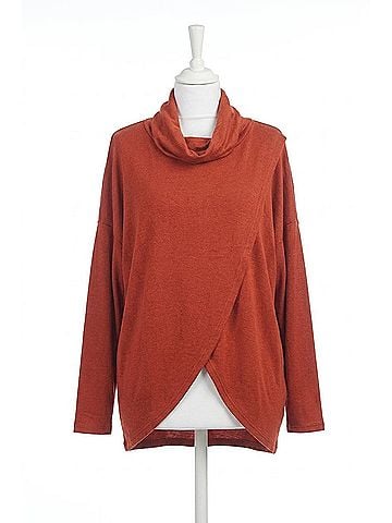 Papillon Cowl Neck Crossover Top in Rust (view 1)