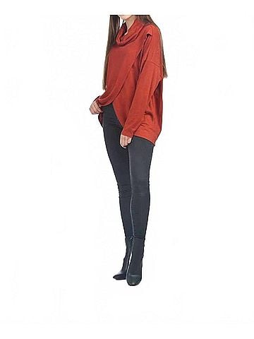 Papillon Cowl Neck Crossover Top in Rust (view 2)