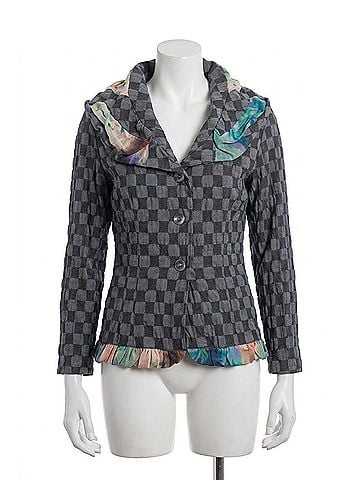 Angel Checkerboard Ruffled Cardigan in Gray/Black (view 1)