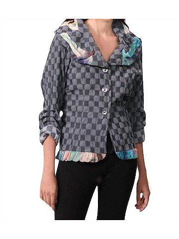Angel Checkerboard Ruffled Cardigan in Gray/Black (view 2)