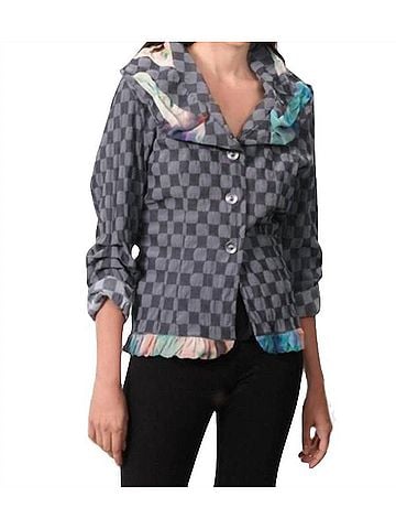 Angel Checkerboard Ruffled Cardigan in Gray/Black (view 2)