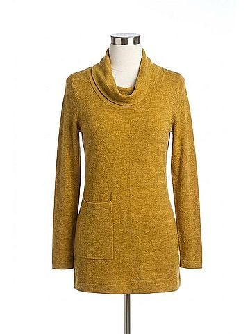 Papillon Knit Cowl Neck Sweater With Horizontal Rib in Mustard (view 1)