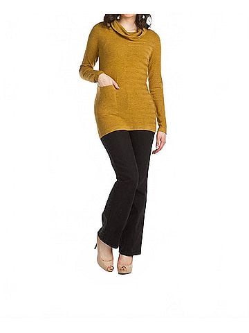 Papillon Knit Cowl Neck Sweater With Horizontal Rib in Mustard (view 2)