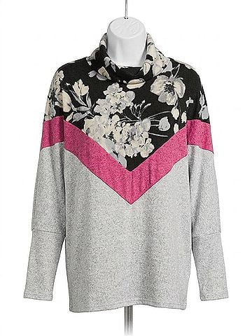 Honeyme Floral Chevron Cowlneck Sweater in Black/Grey (view 1)