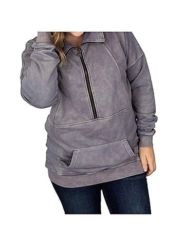 Michelle Mae Vintage Wash Half-Zips in Slate (view 2)