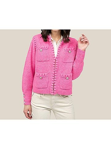 Ivy Jane Pearl Edge Cardigan in Hot Pink (view 2)