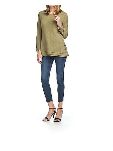 Papillon Waffle Top With Button Detail in Khaki (view 2)
