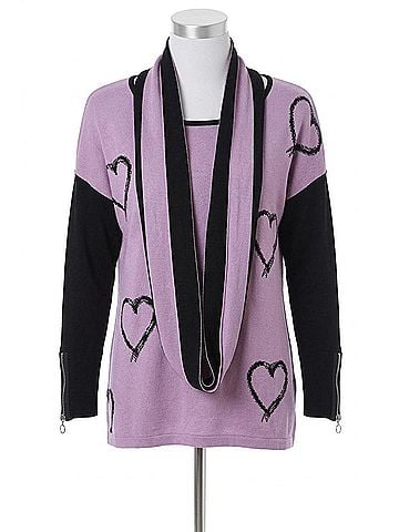 Angel Hearts Pullover W/ Infinity Scarf in Rose (view 1)