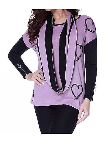 Angel Hearts Pullover W/ Infinity Scarf in Rose (view 2)