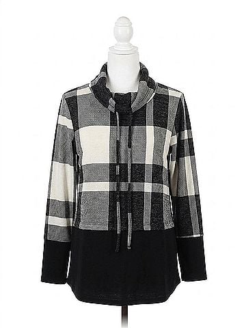 Honeyme Plaid Cowlneck Sweater in Black (view 1)