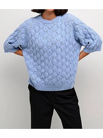 KAFFE Malene Half Sleeve Round Neck Pullover Sweater in Light Blue Mottled Blue (view 2)