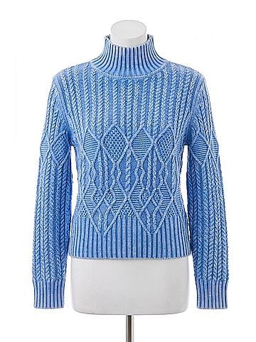 Tribal Mock Neck Sweater With Special Wash in Blue Aura (view 1)