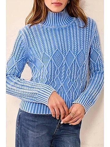 Tribal Mock Neck Sweater With Special Wash in Blue Aura (view 2)