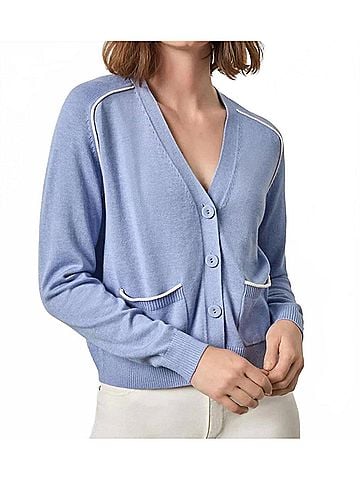 Lilla P Saddle Sleeve V-Neck Cardigan in Cornflower Blue (view 2)