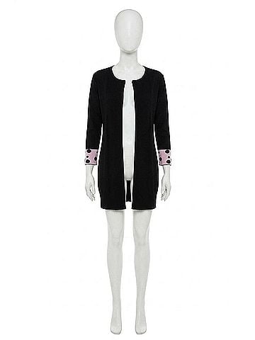 Angel Polka Dot Sleeve Ribbed Open Cardigan in Black/Pink (view 1)