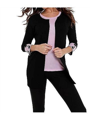 Angel Polka Dot Sleeve Ribbed Open Cardigan in Black/Pink (view 2)