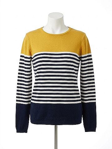 Papillon Women's Striped Sweater With Solid Yoke And Trim in Multi (view 1)