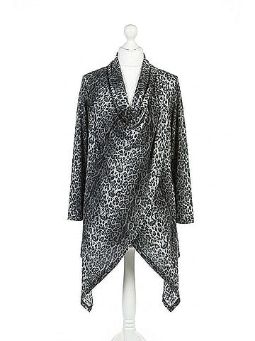 Papillon Leopard Print Crossover Drape Cardigan in Grey (view 1)