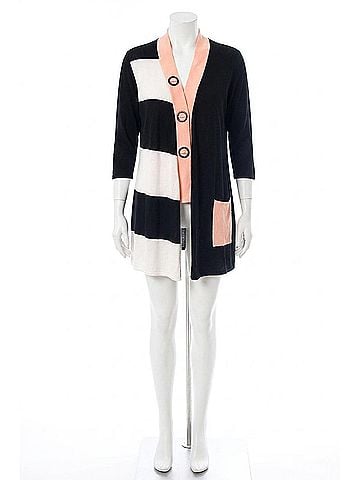 Angel Striped Button Draped Cardigan in Peach Multi (view 1)