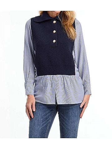 FDJ Mixed Media Sweater in Navy (view 2)