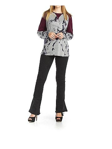 Papillon Stretchy Floral Sweater With Panels in Grey (view 2)