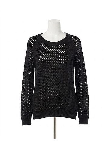 French Kyss Crochet Crew Neck Sweater in Black (view 1)