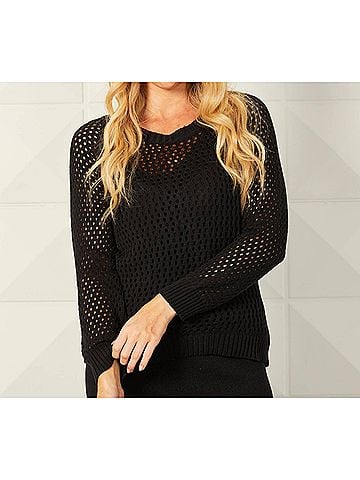 French Kyss Crochet Crew Neck Sweater in Black (view 2)