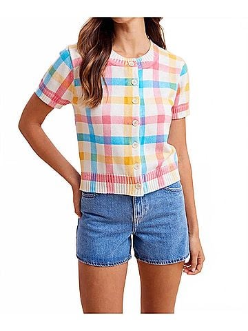 ANNIEWEAR Sweet Pastel Check Cardigan in Multi (view 2)