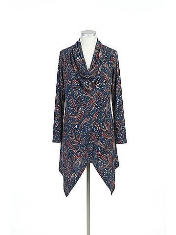 Papillon Paisley Print Crossover Drape Sweater in Navy (view 1)