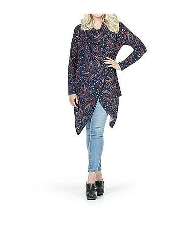 Papillon Paisley Print Crossover Drape Sweater in Navy (view 2)
