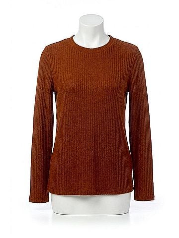 Papillon Long Sleeve Ribbed Mock Neck Sweater in Rust (view 1)
