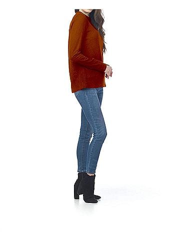 Papillon Long Sleeve Ribbed Mock Neck Sweater in Rust (view 2)
