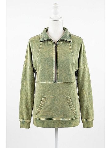 Michelle Mae Vintage Wash Half-Zips in Olive (view 1)
