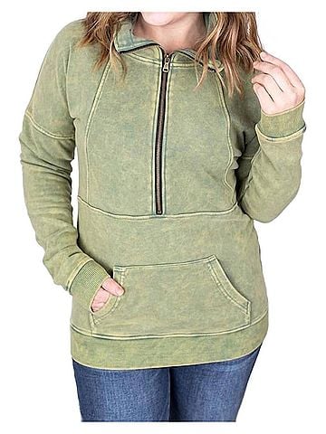 Michelle Mae Vintage Wash Half-Zips in Olive (view 2)