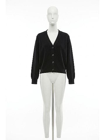 Soaked Sina Button V-Neck Rib Knit Cardigan in Black (view 1)