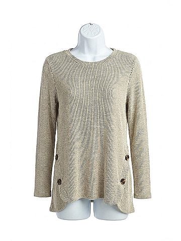 Papillon Striped Knit Sweater With Side Button Detail in Olive (view 1)