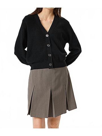 Soaked Sina Button V-Neck Rib Knit Cardigan in Black (view 2)