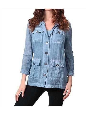 Angel Oil Wash Hooded Button-Up Cardigan in Denim (view 2)