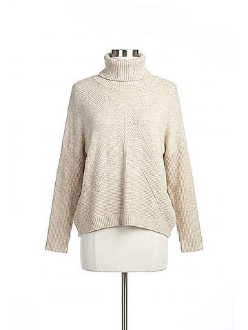 Papillon Knit Sweater With Ribbed Neck &amp; Sleeve in Oatmeal (view 1)