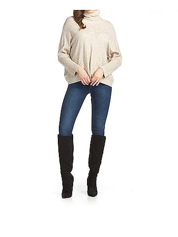 Papillon Knit Sweater With Ribbed Neck &amp; Sleeve in Oatmeal (view 2)